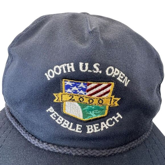 Vtg 2000 100th US Open Pebble Beach Golf Hat merch leather adjustable strap - Picture 2 of 14
